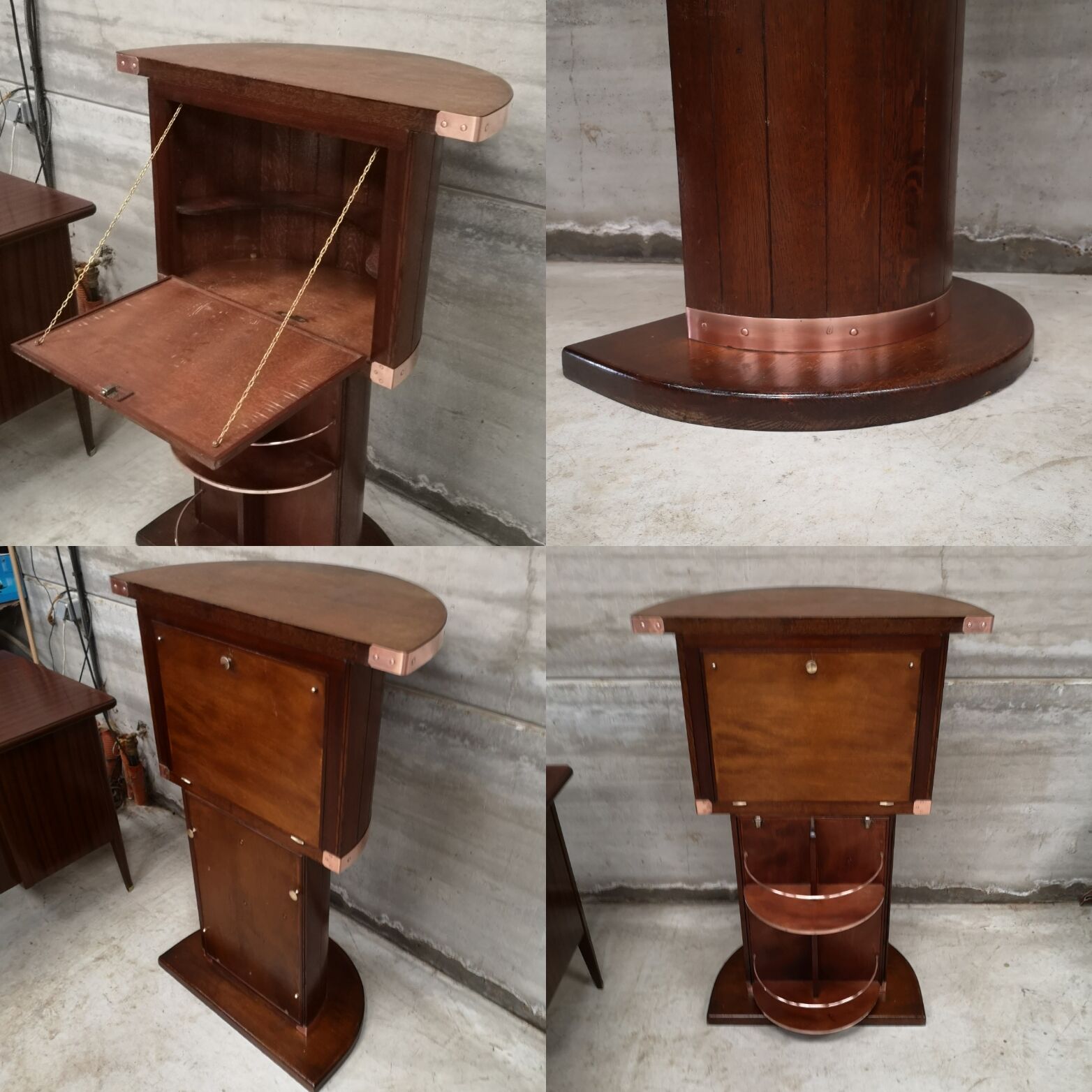 Dutch boat bar solid oak and red copper 1940 1950 art deco