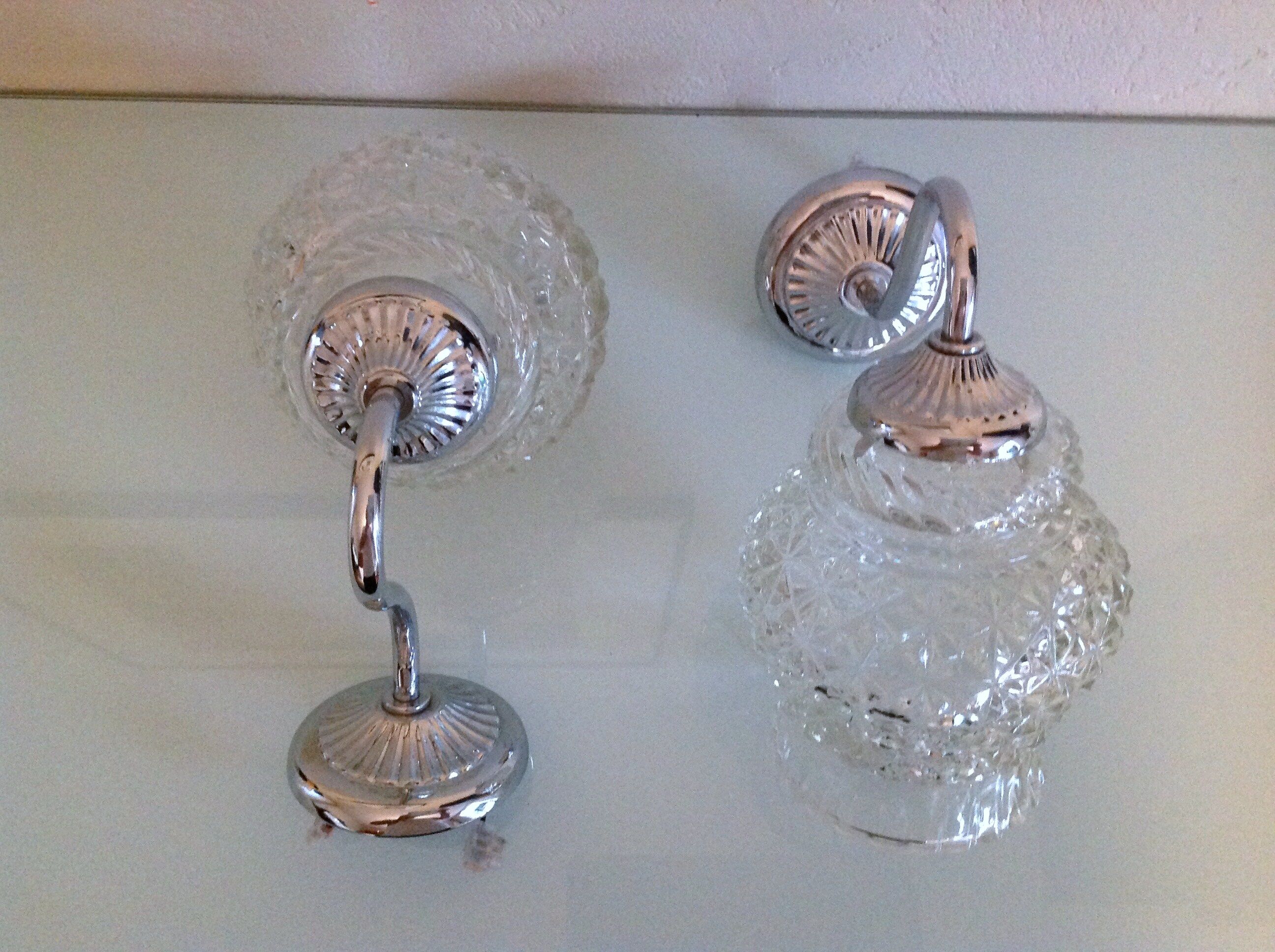 Pair of structured glass and chrome metal, 60s