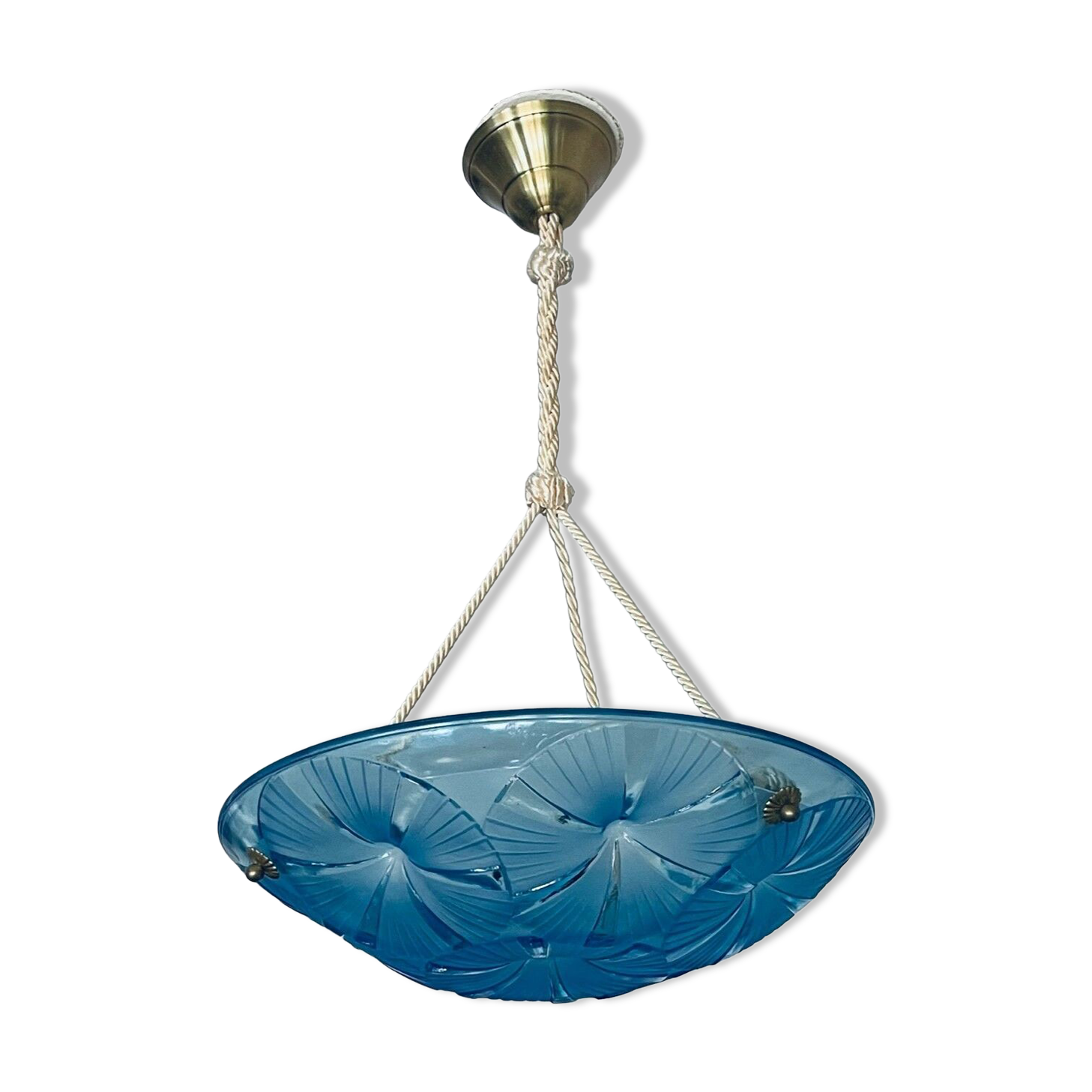 Chandelier art deco suspension in glass signed degué