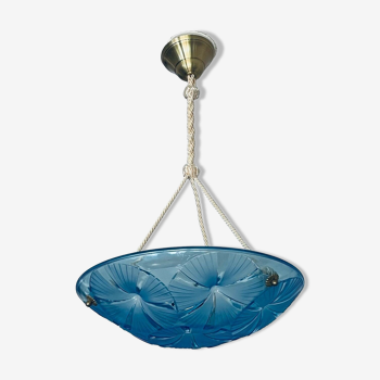 Chandelier art deco suspension in glass signed degué