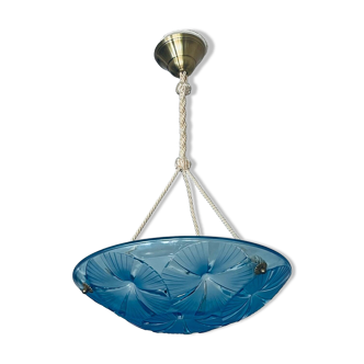 Chandelier art deco suspension in glass signed degué