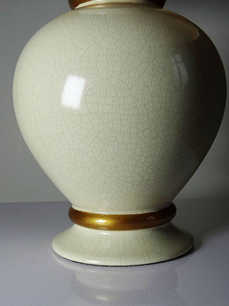 Vintage cracked cream white faience lamp Le Dauphin 1960s-70s Panama
