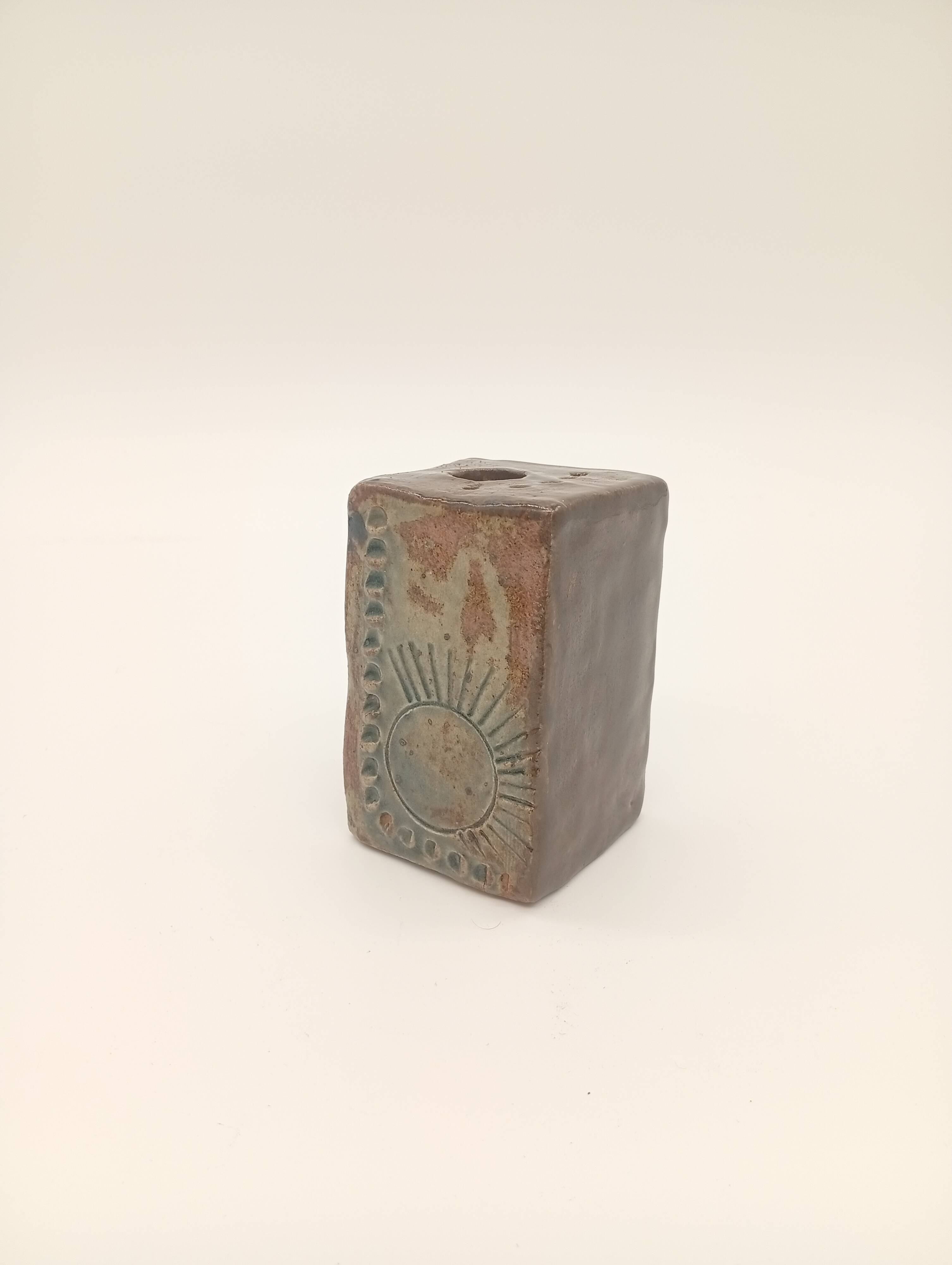 Vintage Ceramic Square Flower Vase Grès Pique Fleurs Scarified France 60