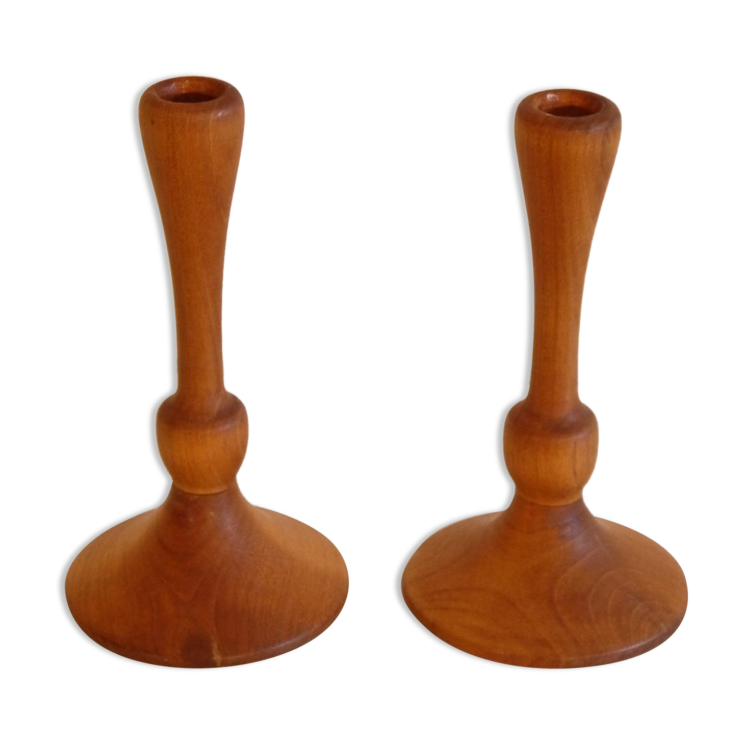 Pair of vintage teak candle holders 1960