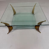 Table basse en verre et pied laiton massif design italien années 60