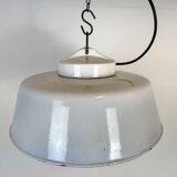 Industrial Grey Enamel Factory Pendant Lamp with Glass Cover, 1960s