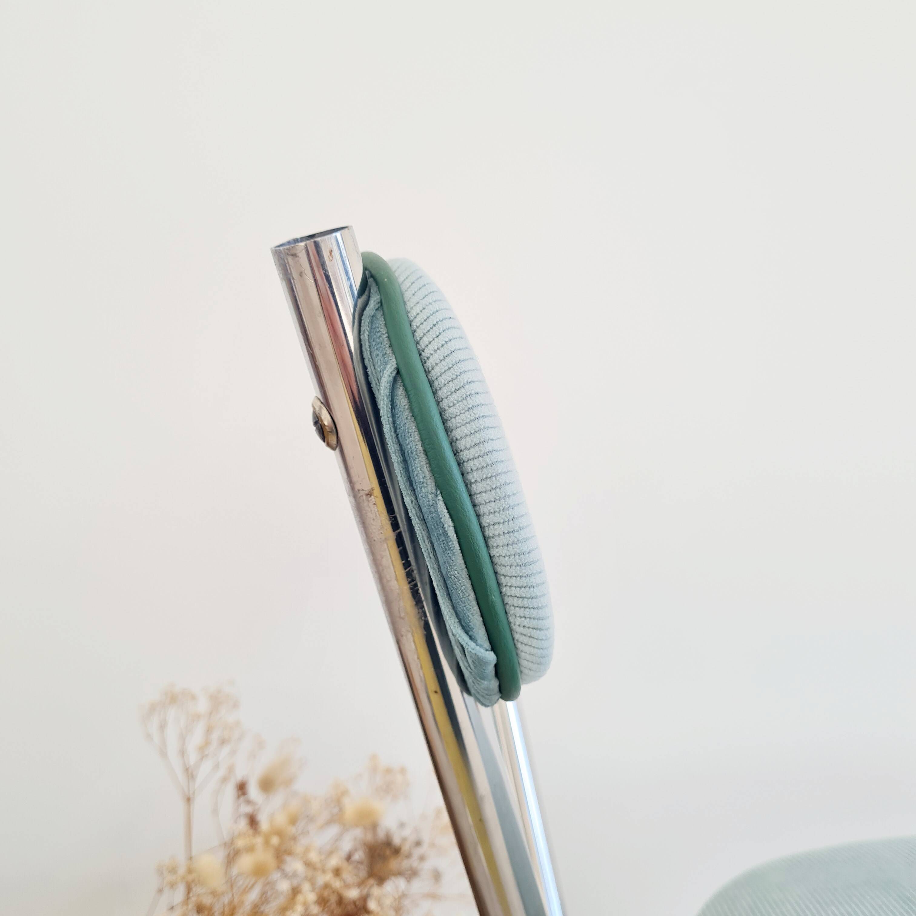 Old chrome metal and blue velvet chair