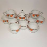 11 cups coffee and sugar pot décor lotus orange 70s