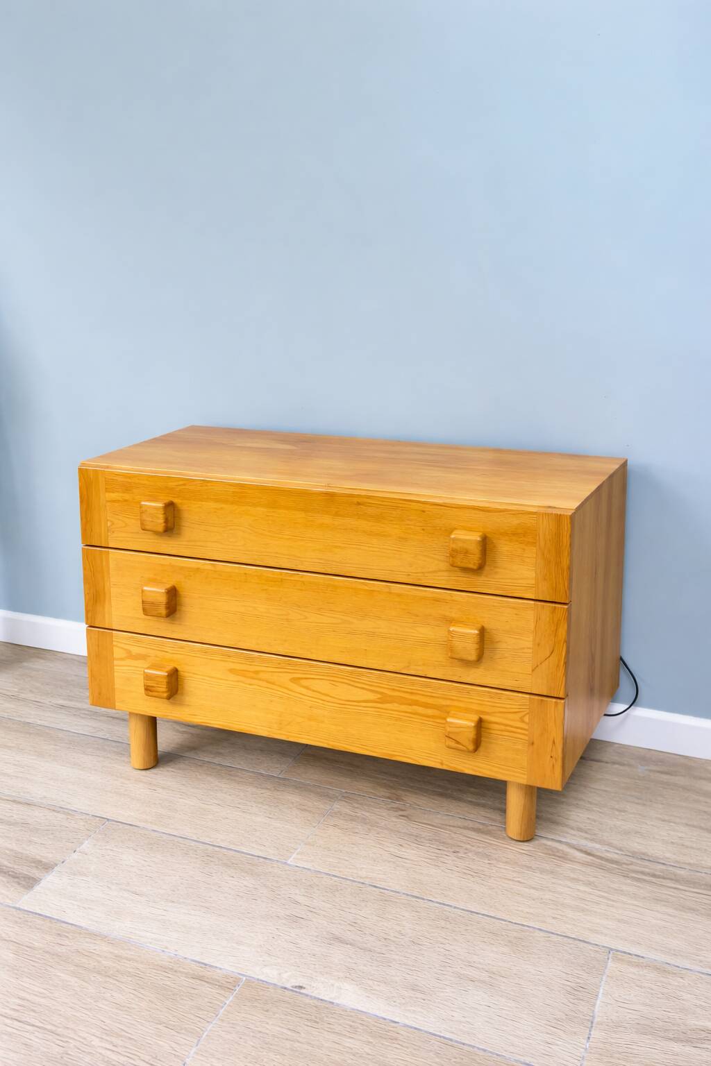 Brutalist pine chest of drawers, circa 1970.