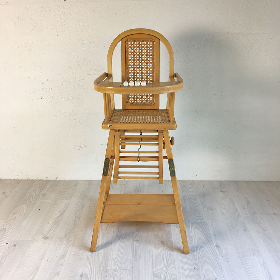 Chaise pour bébé vintage en bois et cannage