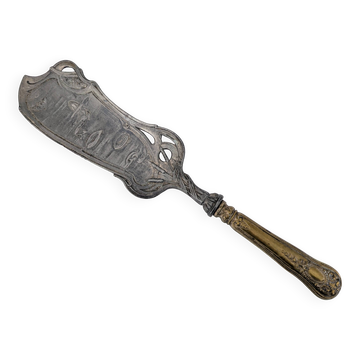 Large Art Nouveau serving shovel in white metal and gilded brass 30 cm