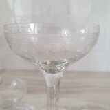 Champagne glasses in blown glass and chiseled decoration