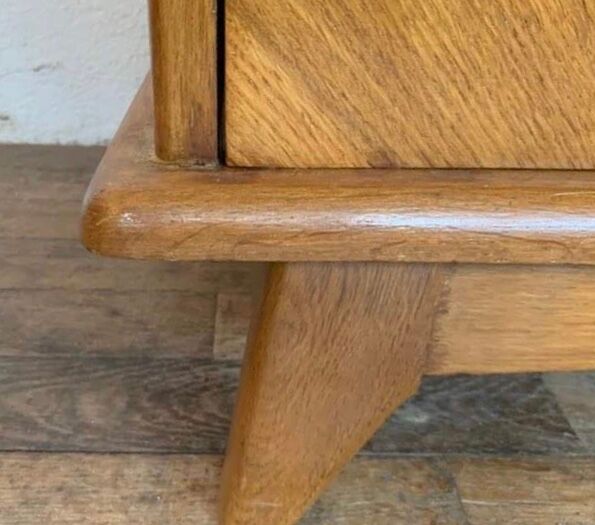 Commode vintage à 3 tiroirs pieds compas en chêne clair