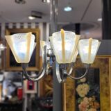 Ceiling light / Chandelier Atelier Petitot Paris, glass and nickel-plated metal, Art Deco, 1930s – France