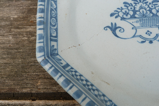 Plate XVIII em in faience of Rouen blue on white