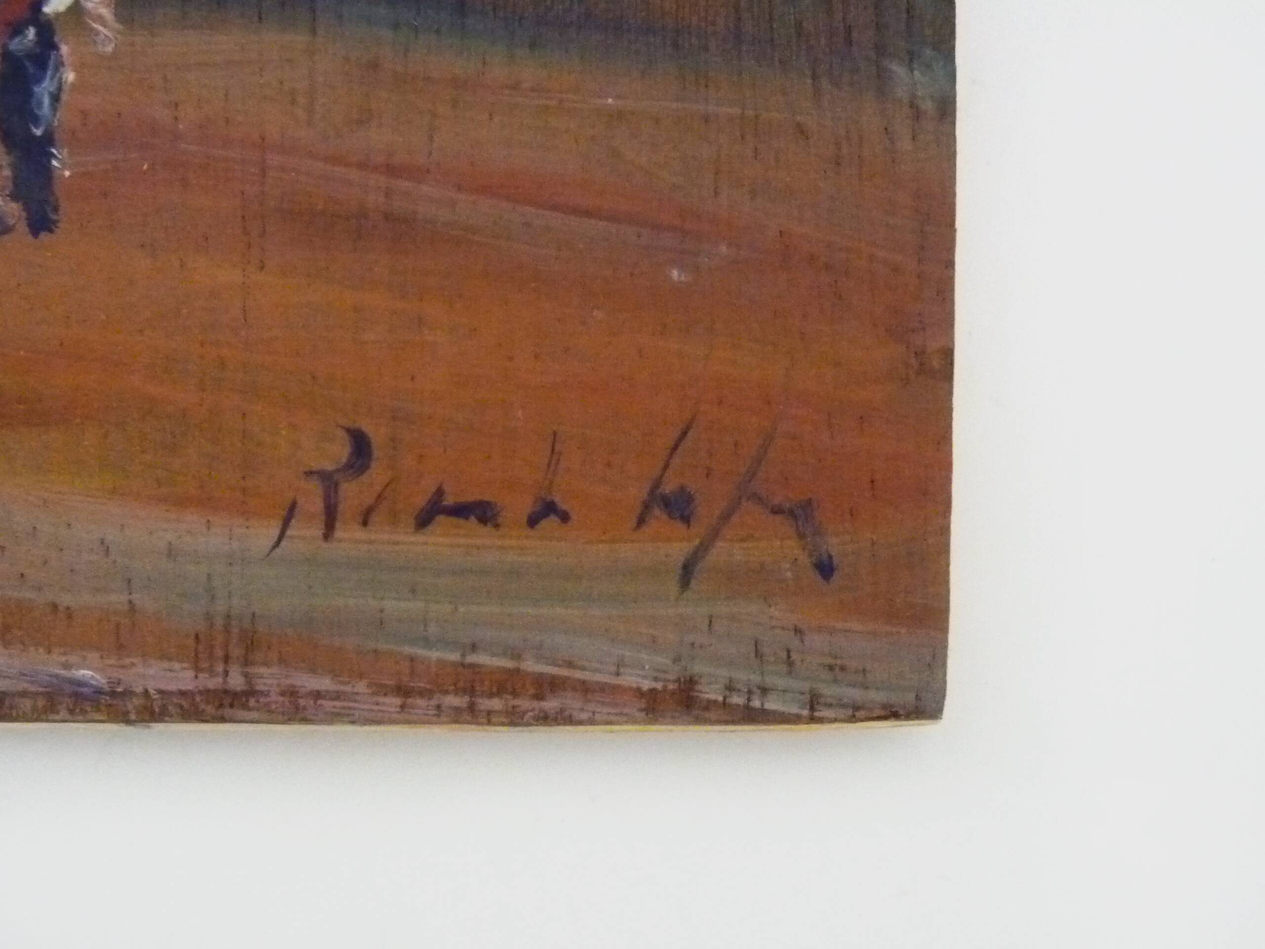 Oil on wood by Riccardo Capone Village Italy 50s 60s