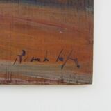 Huile sur bois de Riccardo Capone Village Italie Années 50 60