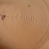 Decorative plate in engraved and painted terracotta signed verdo