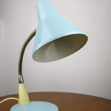 Adjustable Desk Lamp in Blue Painted Metal and Chrome-Plated Spiral Arm, 1970s