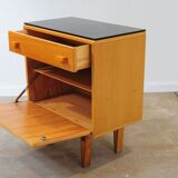 Mid-century bedside tables with ash veneer and black glass by František Mezulánik, Nový Domov, Czechoslovakia, 1970s.