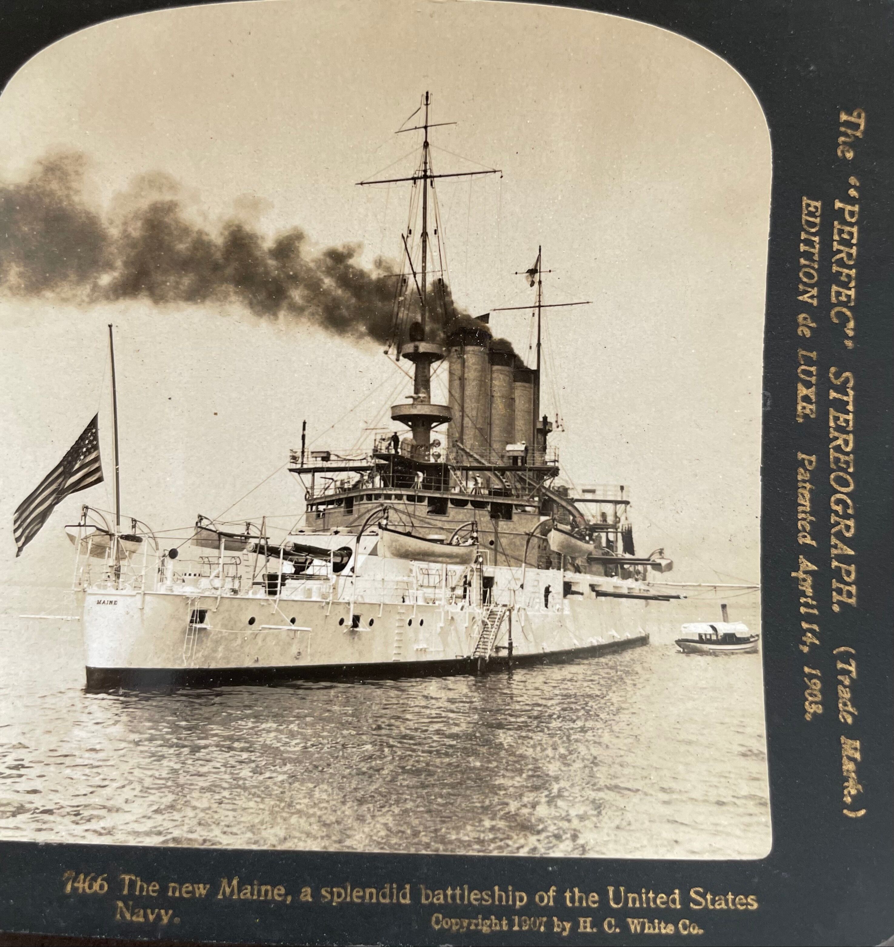 Old photograph stereo, stereograph, luxury albumine 1903 U.S. Navy battleship