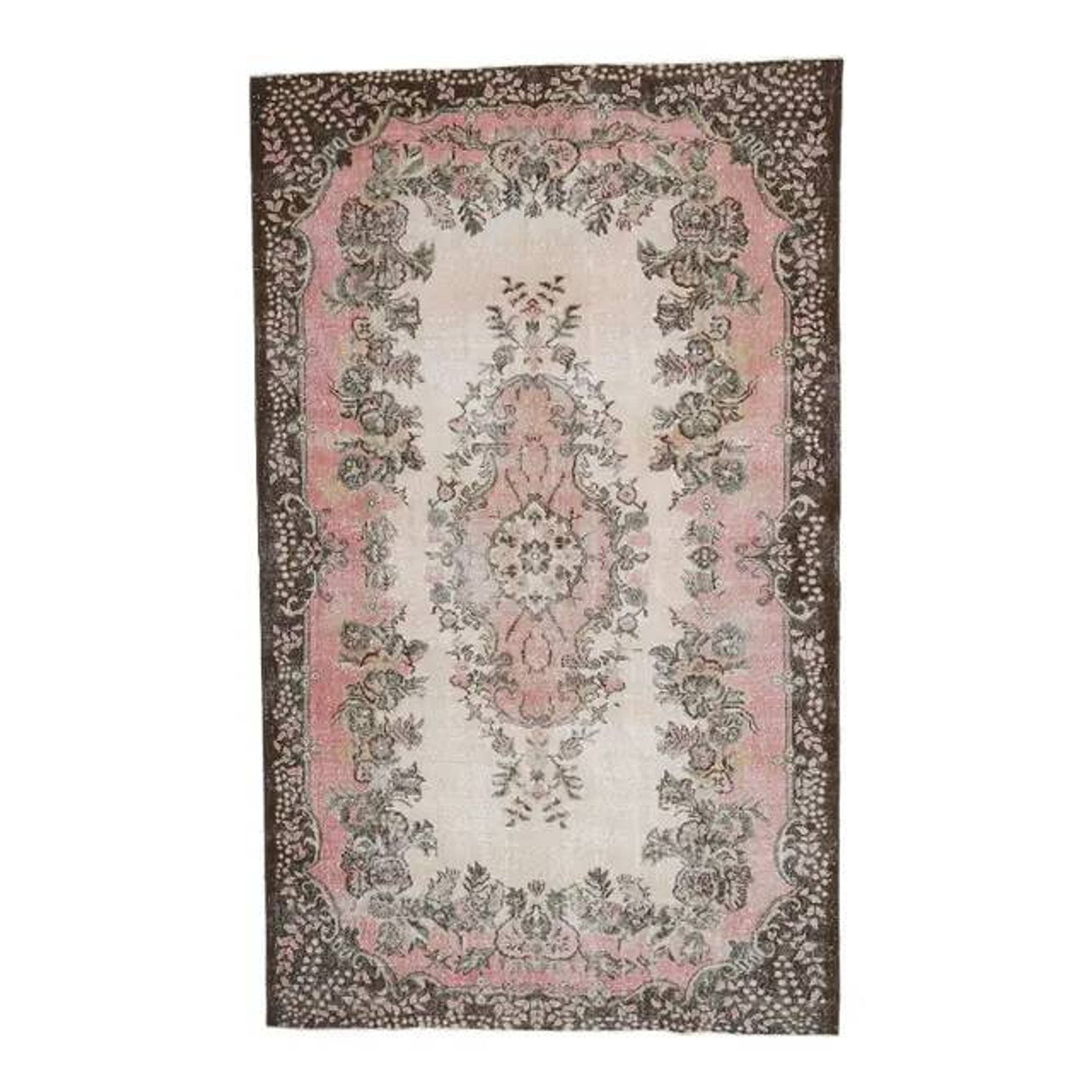 1970s Vintage Turkish Oushak Handmade Wool Cotton Pink Area Rug 173x293