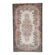 1970s Vintage Turkish Oushak Handmade Wool Cotton Pink Area Rug 173x293