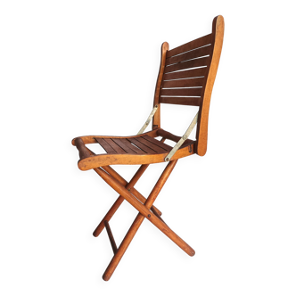 Chaise ancienne pliante 2 positions en bois latté