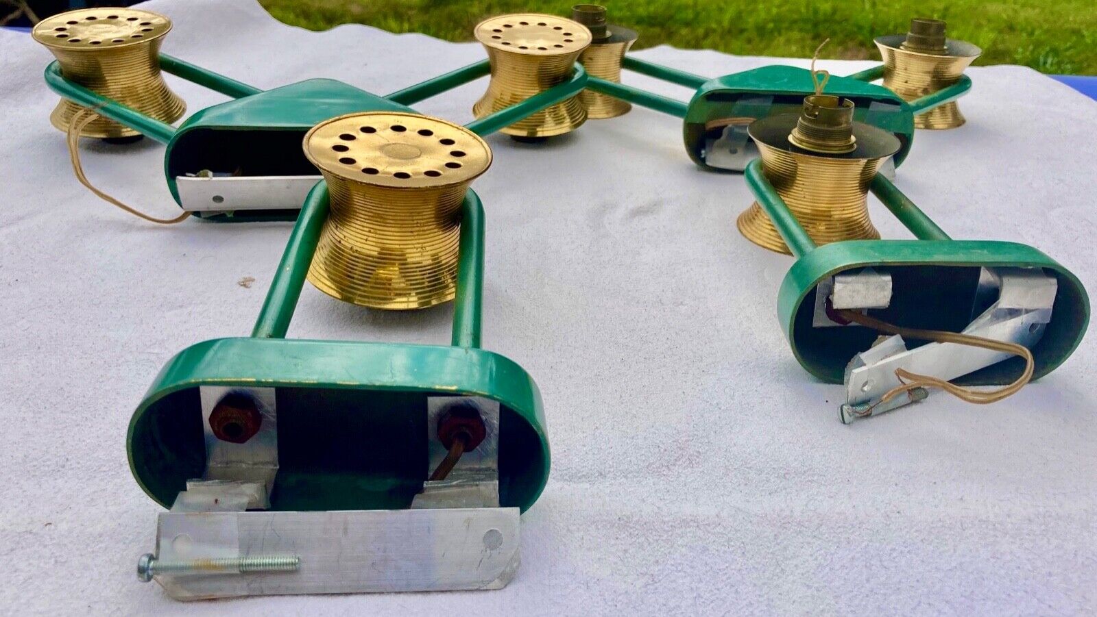 suite of 2 pairs of wall lamps 1940/1950 green & gold DLG Jean Royere VINTAGE