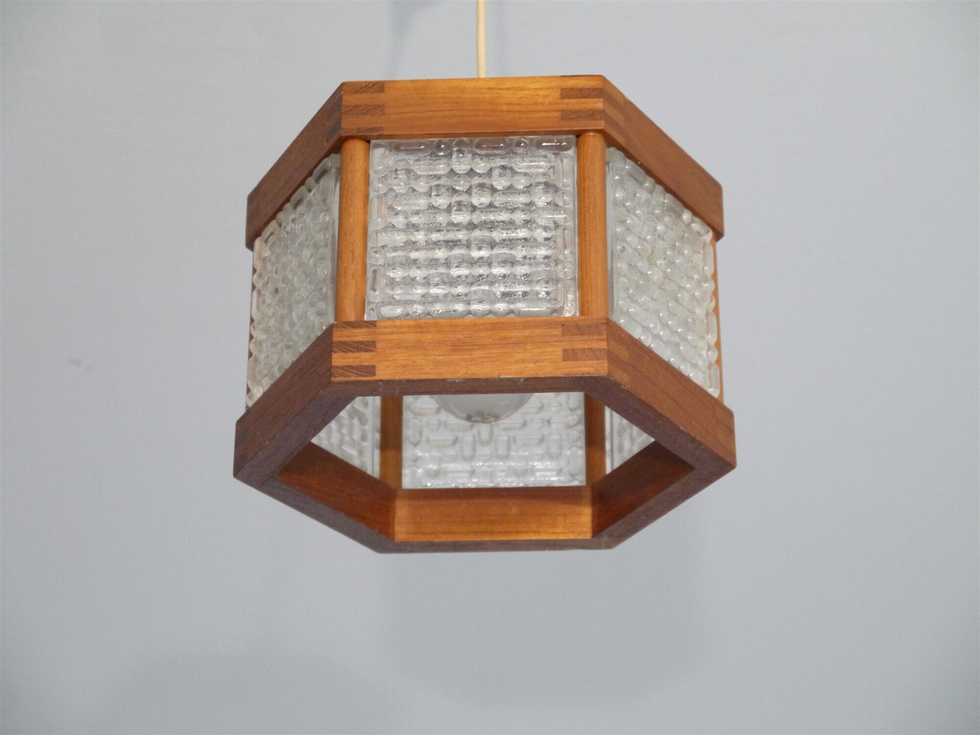 Scandinavian hanging lamp in teak and glass 1960
