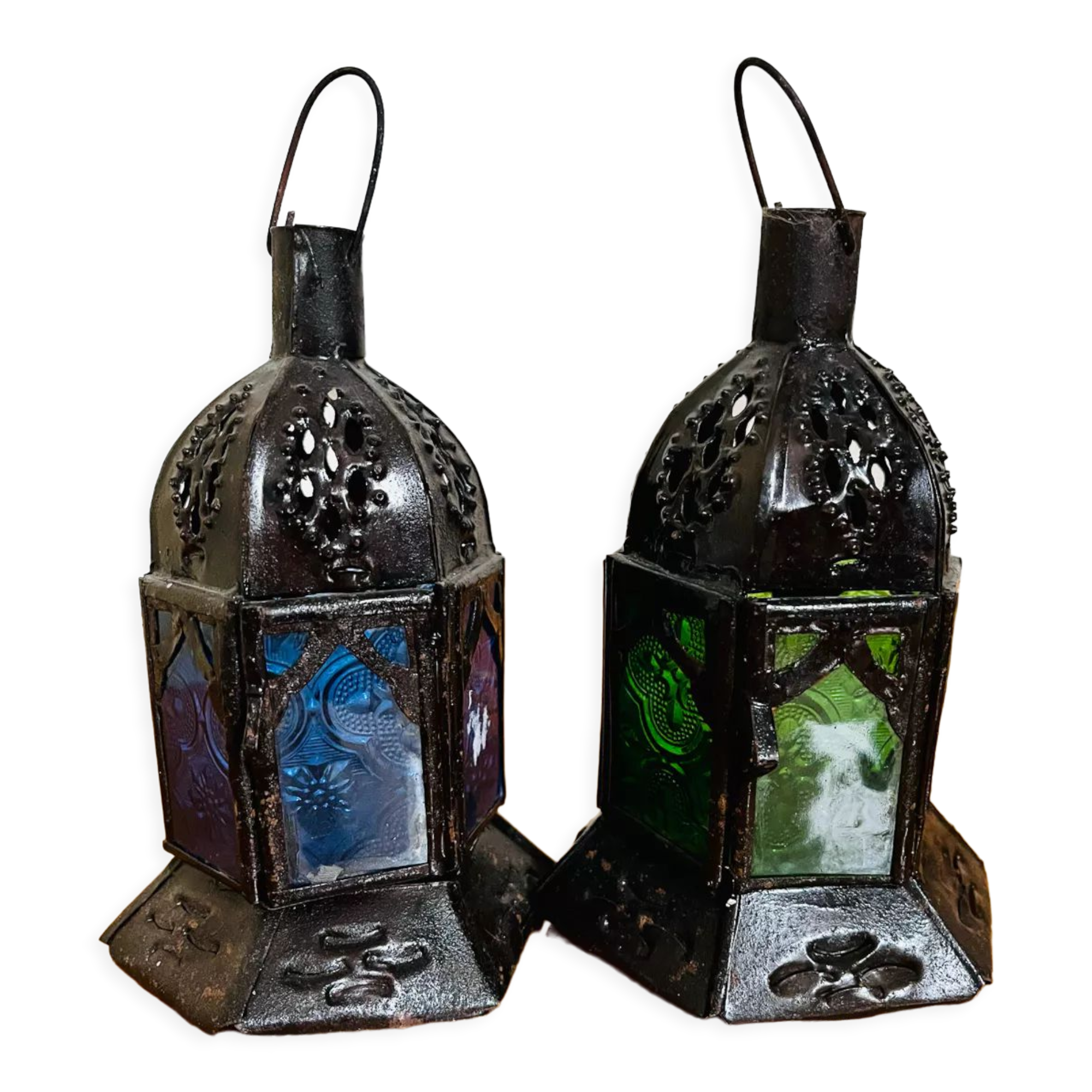 Pair of vintage Moroccan lantern tealight holders