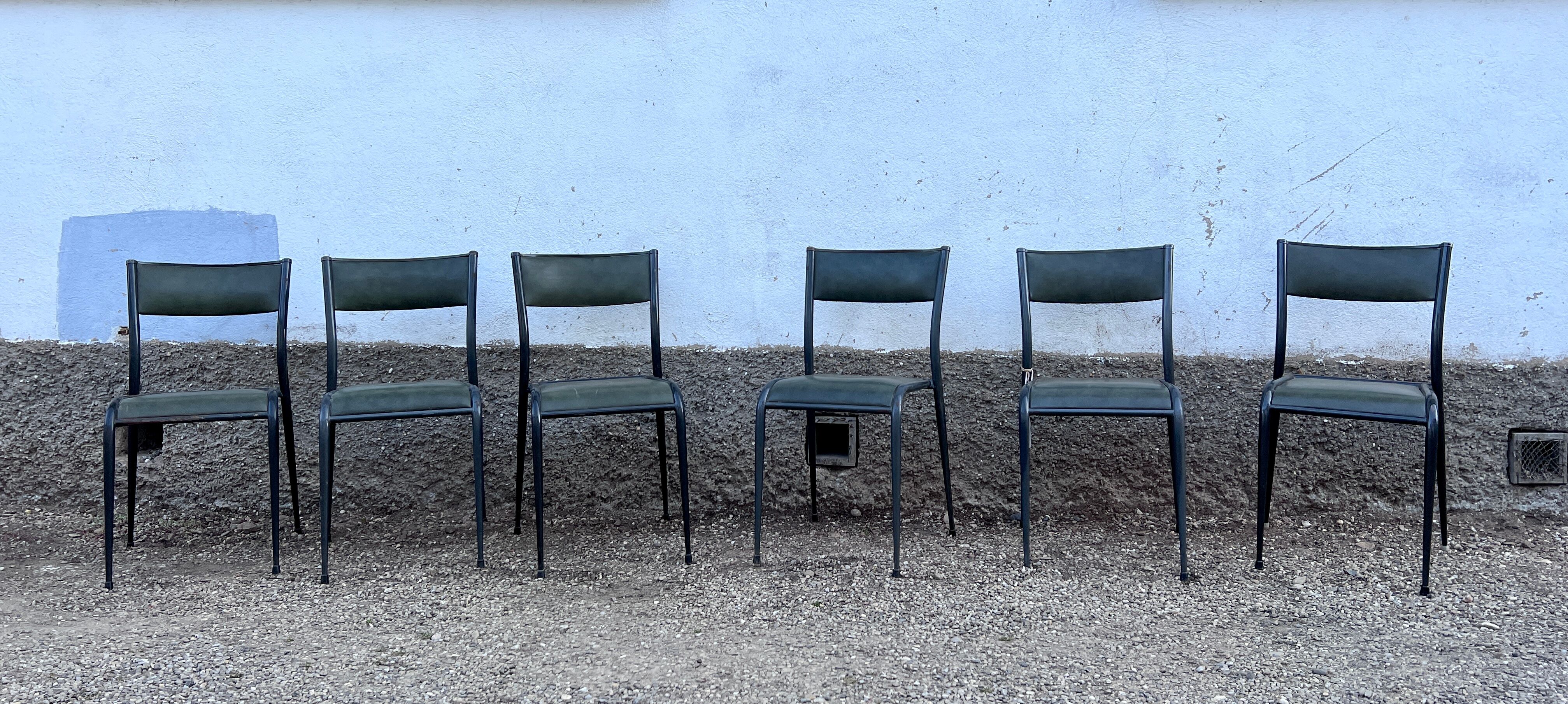Series of 6 Industrial School Chairs - stackable
