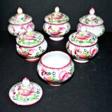Set of 6 antique cream pots decorated with rooster decoration - Faïenceries de L'Est - Saint-Clément?