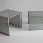 Grey perforated metal nesting side tables, 1990s set of two.