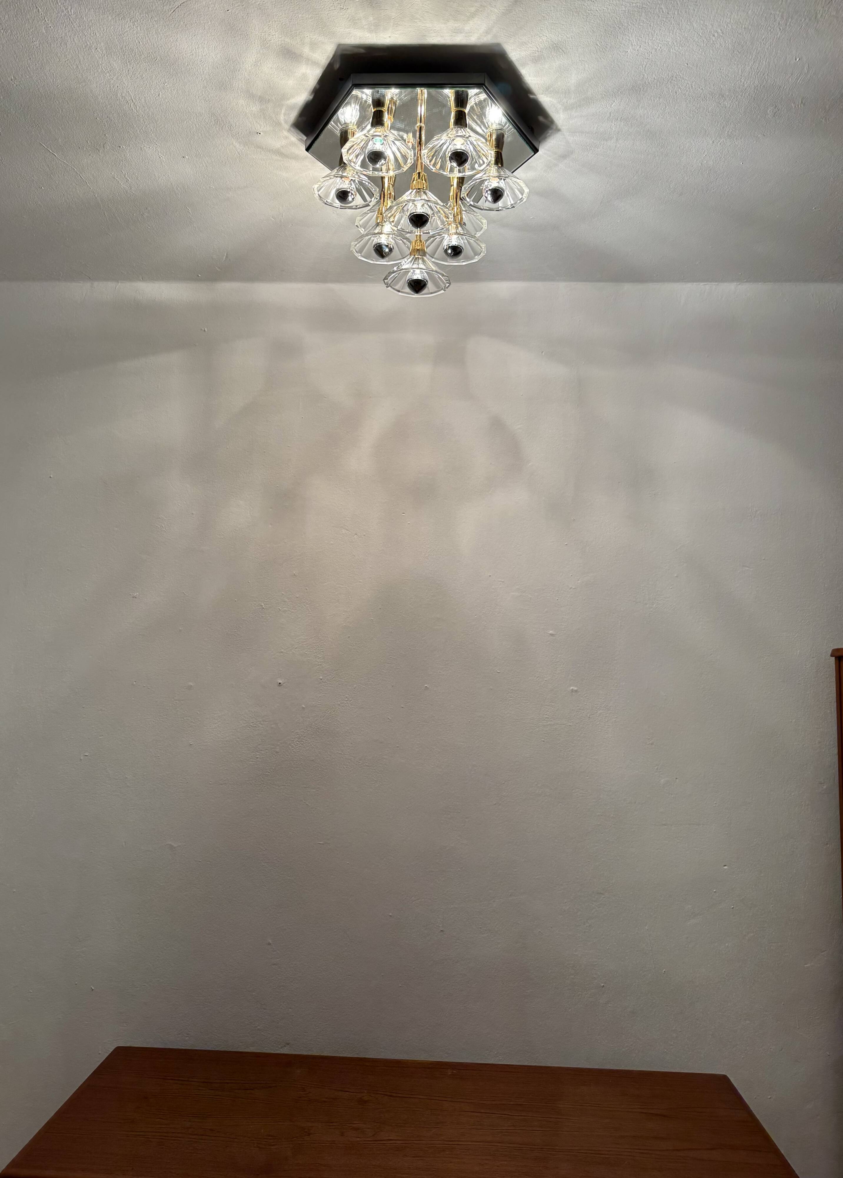 1980s Bicolor Glass Flush Chandelier by F. Fabbian