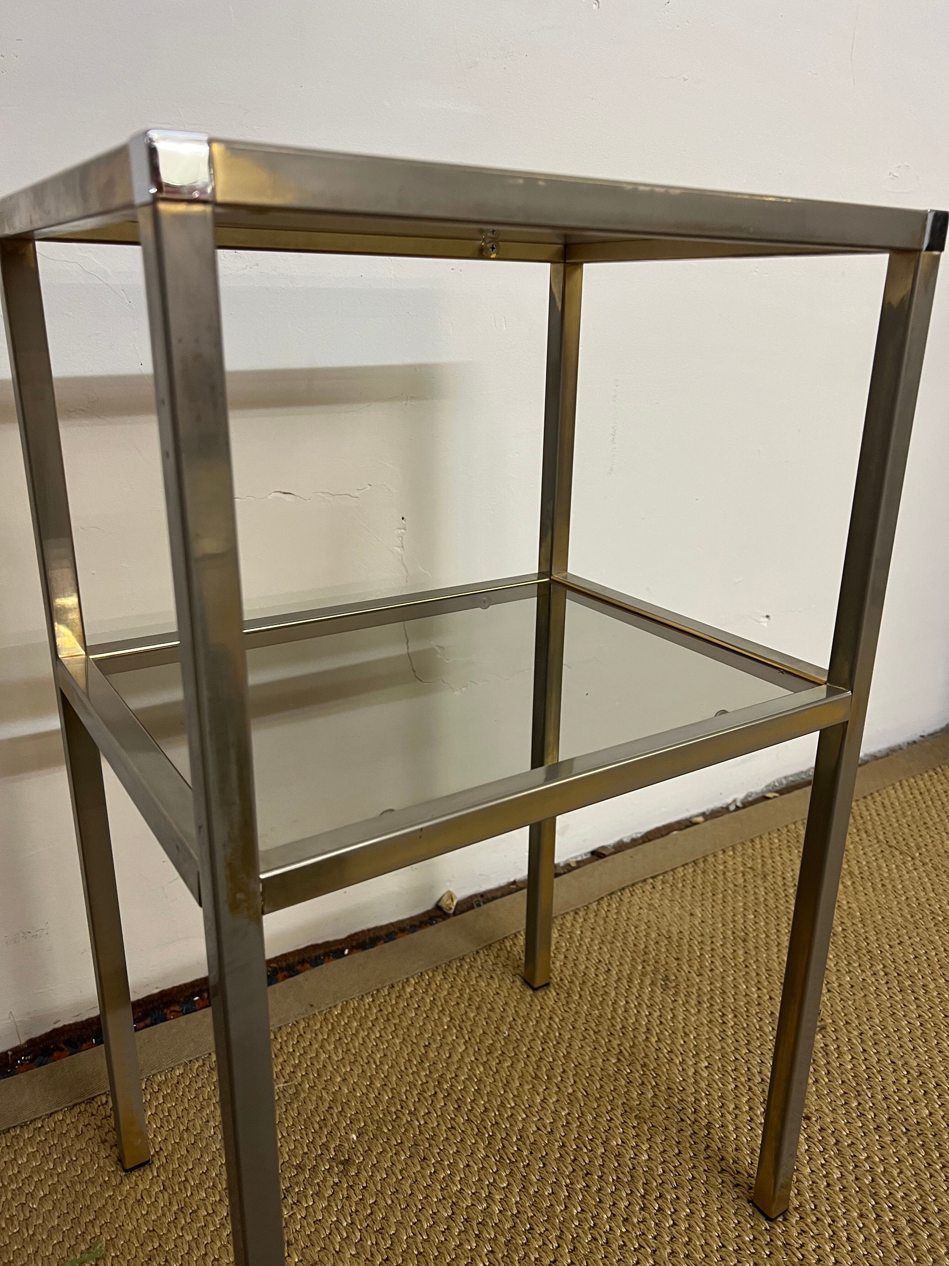 Chrome and smoked glass side table