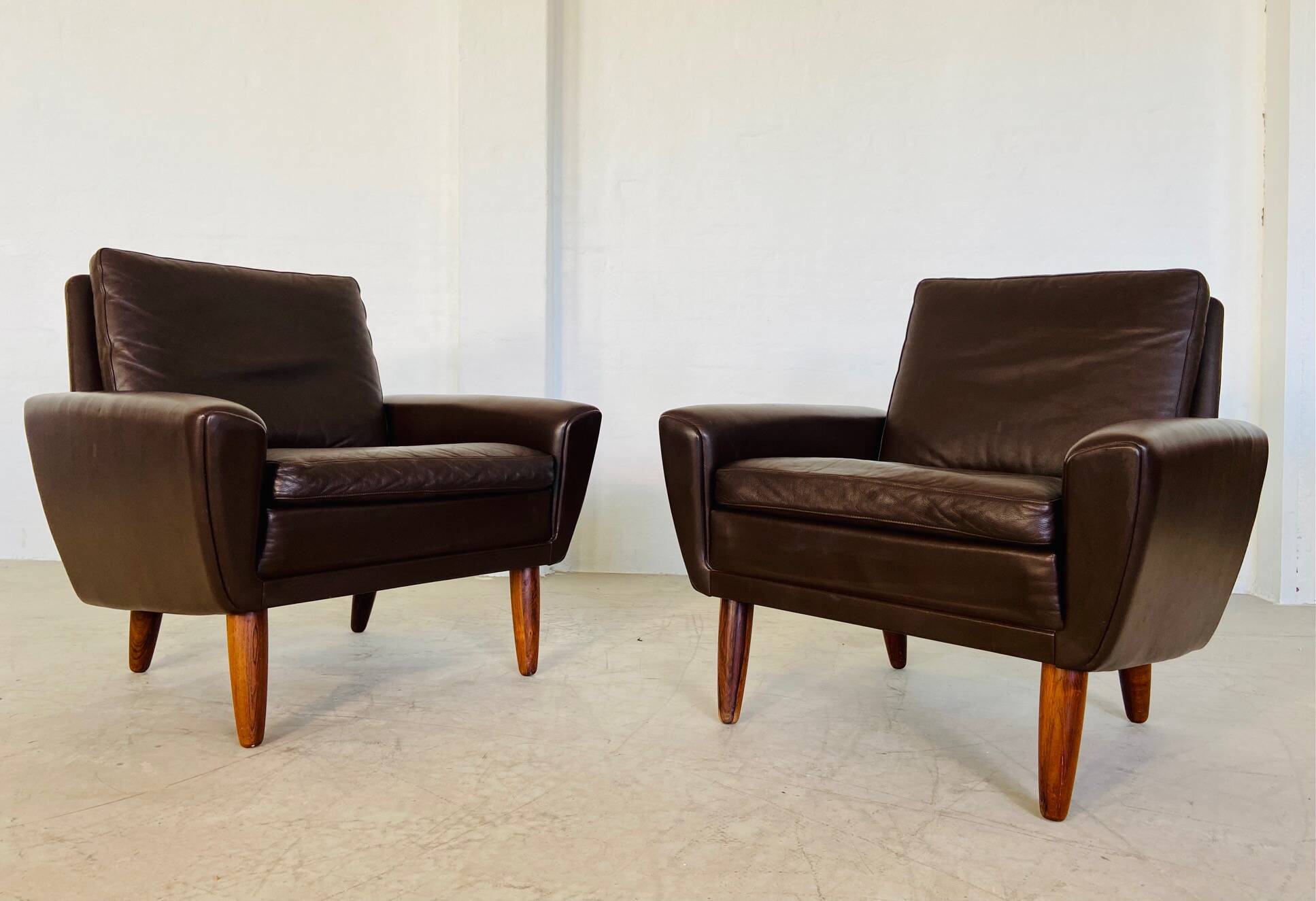 Vintage retro danish mid-century g. thams club chairs in coco brown leather