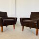 Vintage retro danish mid-century g. thams club chairs in coco brown leather