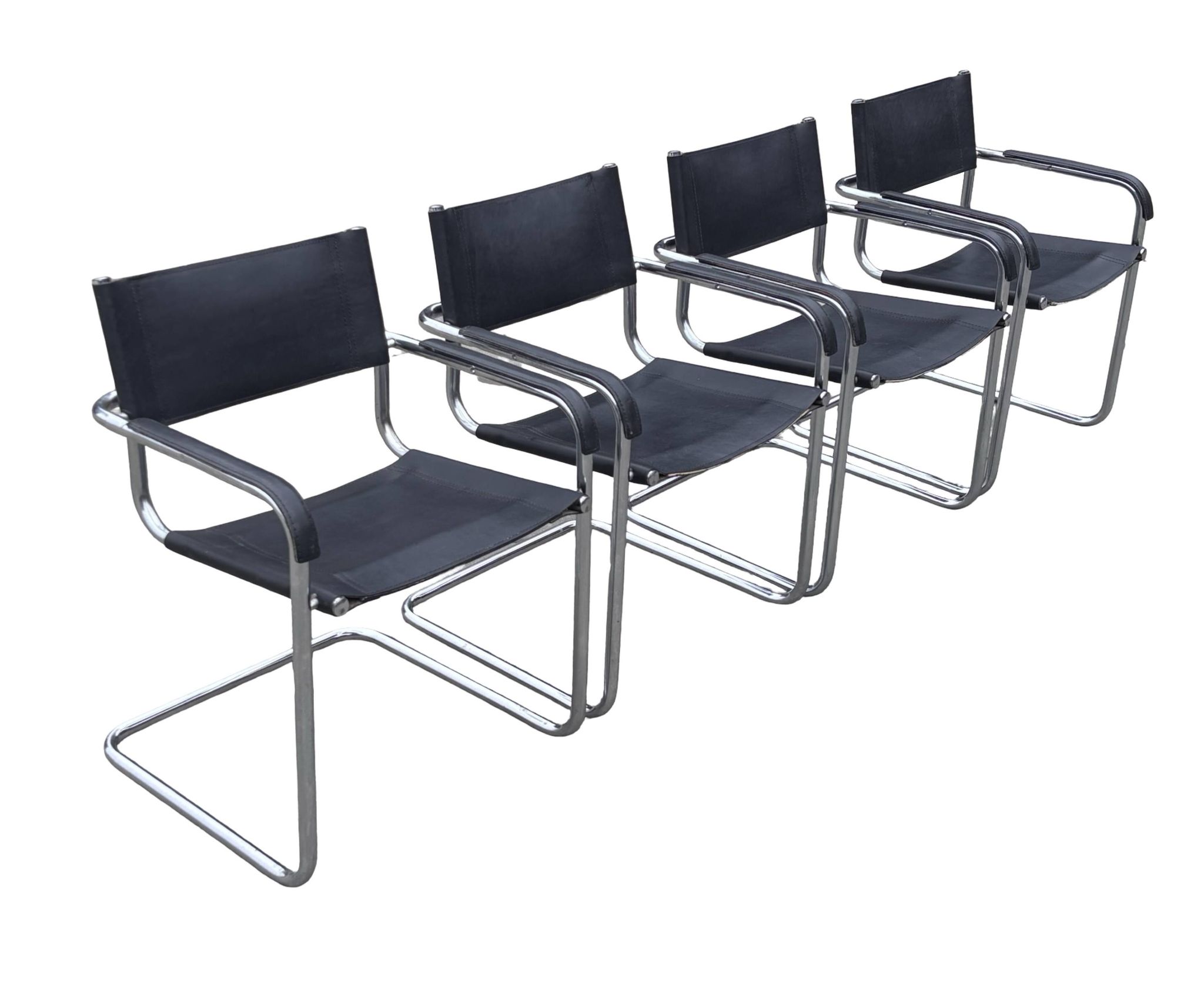 Set of 4 bauhaus cantilever chairs black leather and chrome design 80's