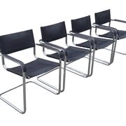 Set of 4 bauhaus cantilever chairs black leather and chrome design 80's
