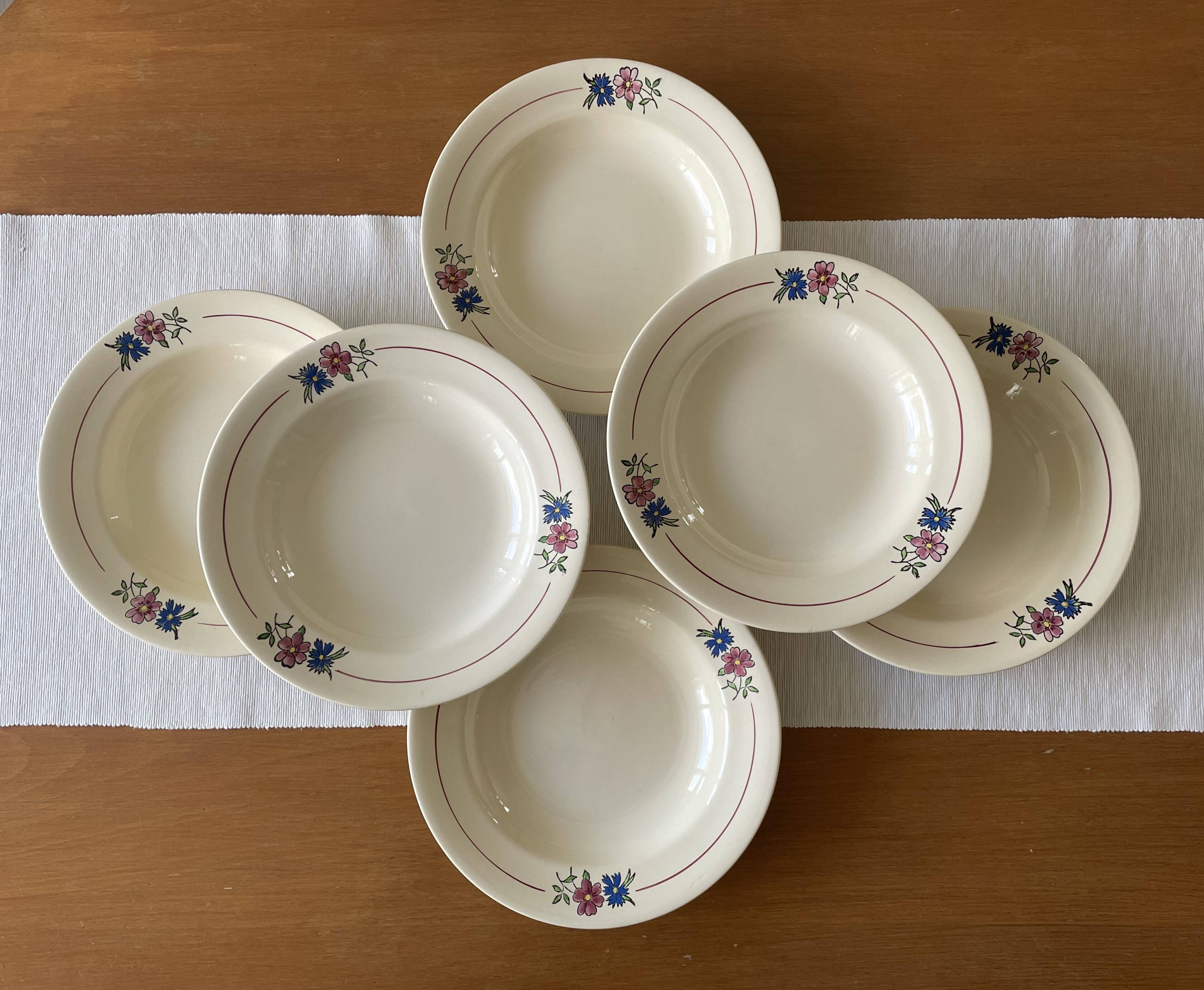 6 old earthenware soup plates from Salins-lès-Bains (Jura)