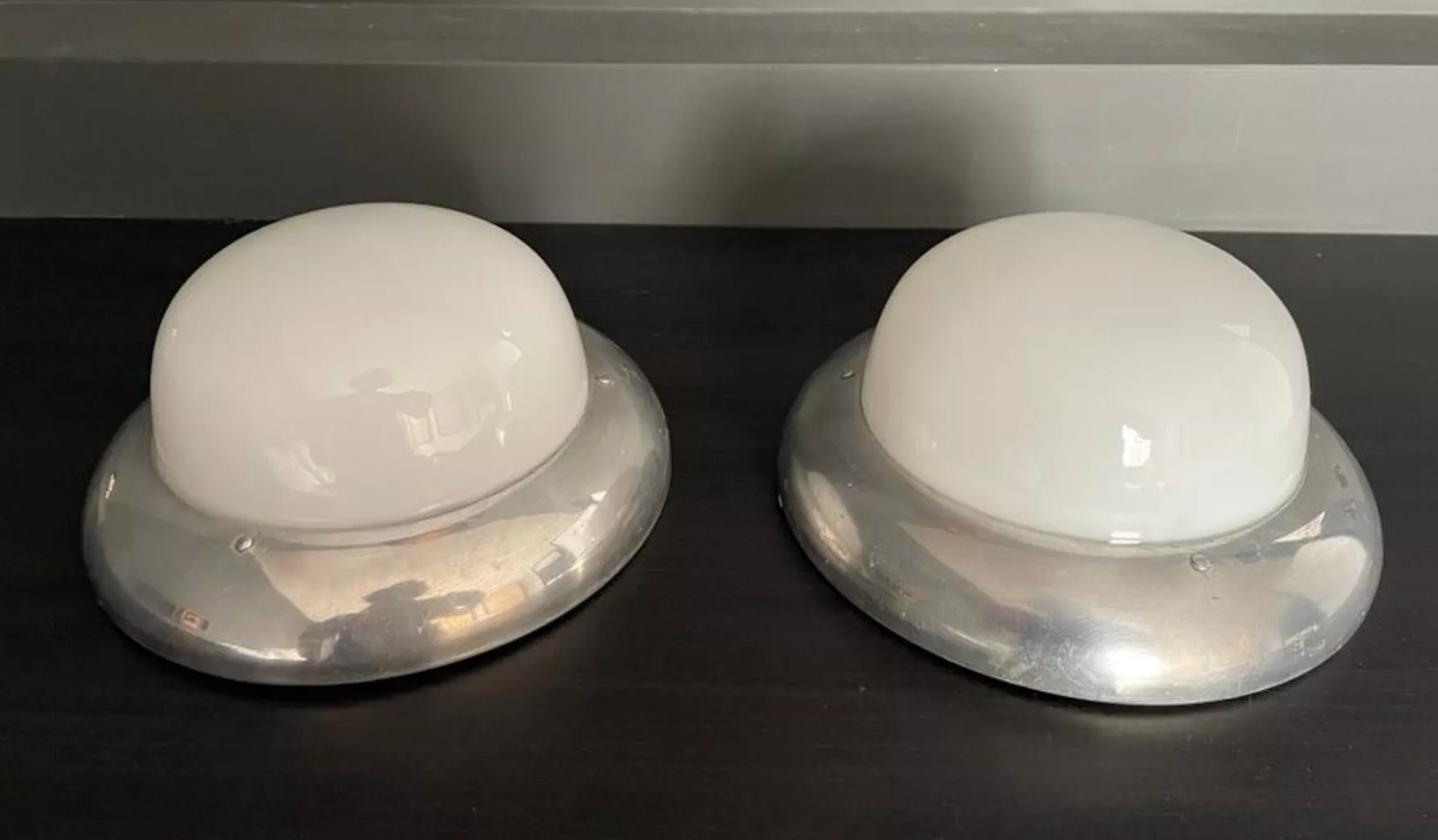 Pair of vintage chrome and opaline wall lamps, Gal Paris 1940
