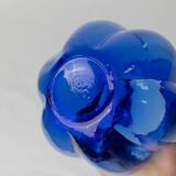 Cobalt Blue Hazel Atlas Glass Vase, 1930s Bulbous Form with Ruffled Lip and Embossed Underside