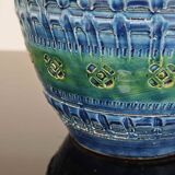 Vase par Aldo Londi pour Bitossi XXe fond bleu