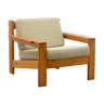 Pine and bouclé lounge chair, 70s.