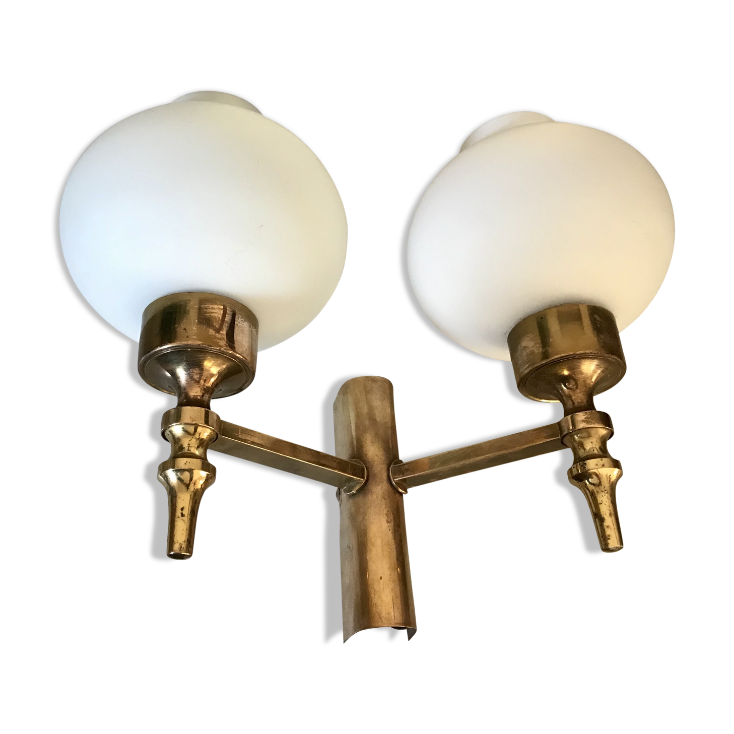 Double brass and opaline wall light