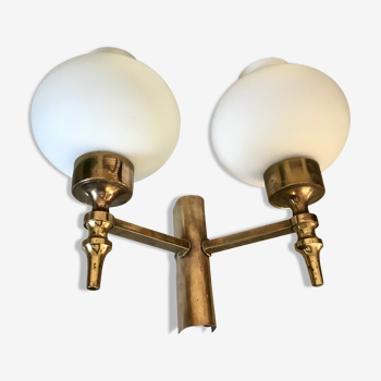 Double brass and opaline wall light