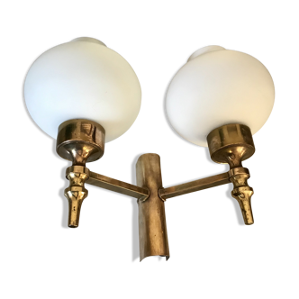 Double brass and opaline wall light