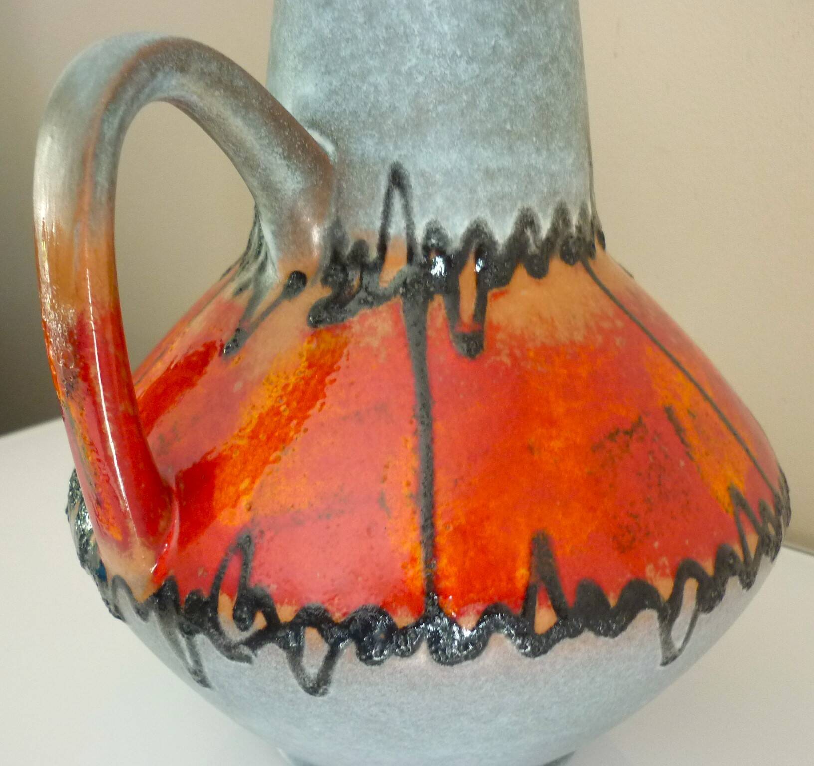 Enameled ceramic pitcher vase, Carstens West Germany, 60s/70s design