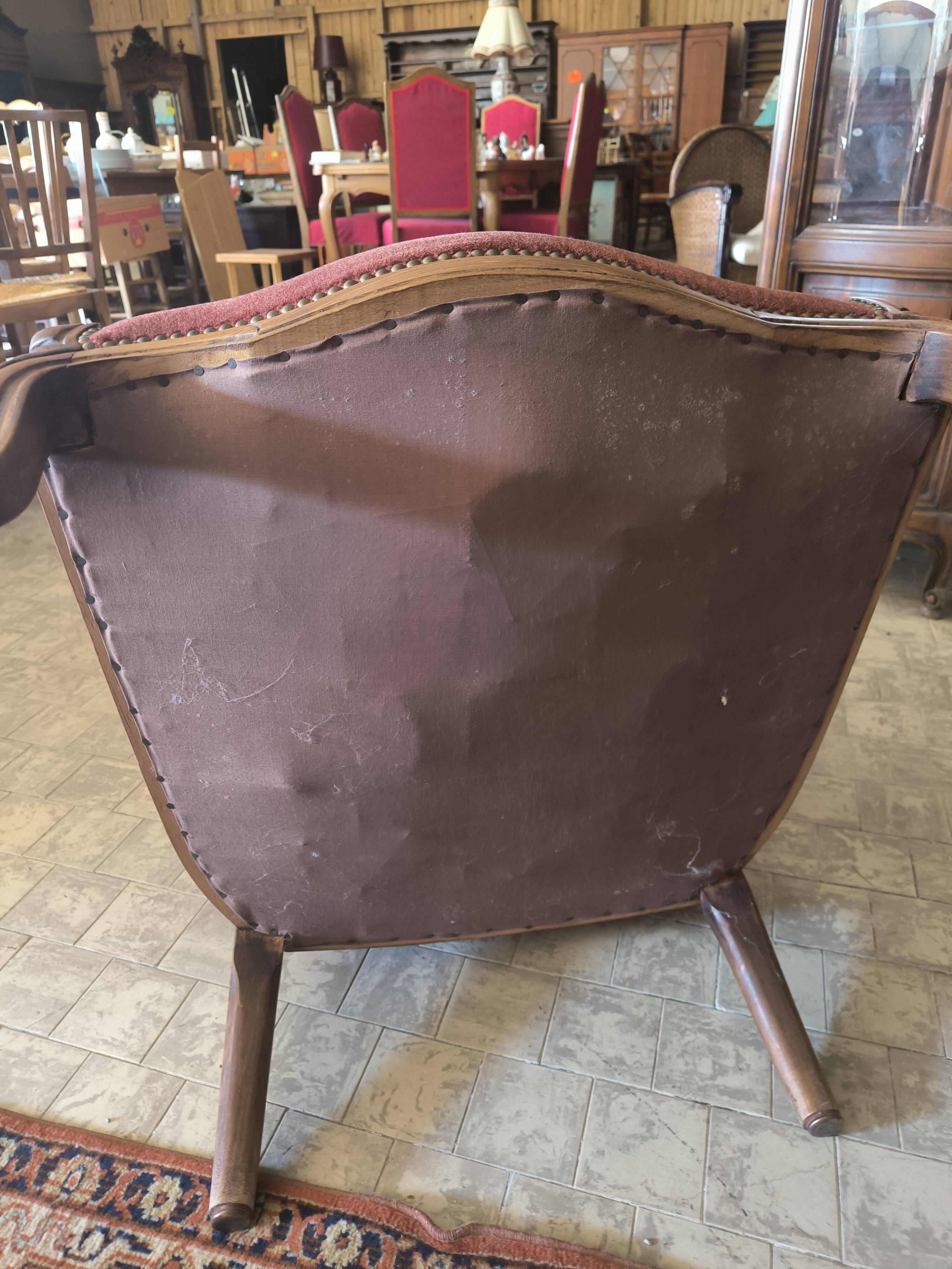 Lot de 3 fauteuils Voltaire et un pouf assorti